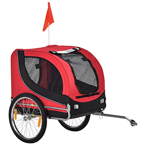 pawhut hundeanhänger, fahrradanhänger hundetransporter rot schwarz 130x73x90 cm