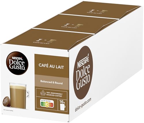 nescaf dolce gusto caf au lait, 3er pack mit milchschaum, 48 kapseln