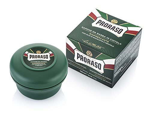 Proraso Rasierseife 150ml mit Seifenschale, Eukalyptusöl & Menthol, Grün