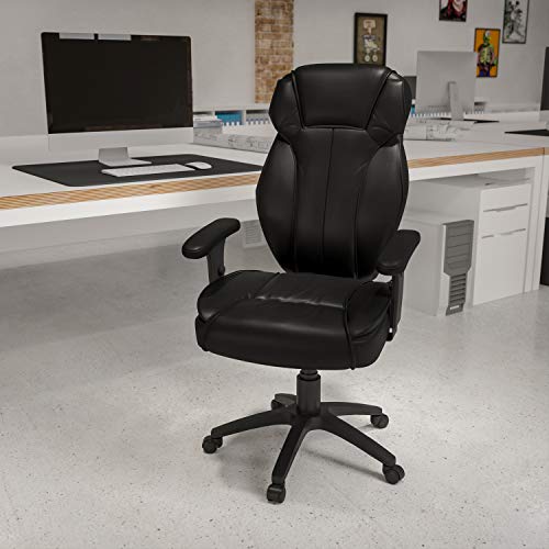 flash furniture ergonomischer bürostuhl schwarz, hoch, leder, mit armlehnen, lumbar support