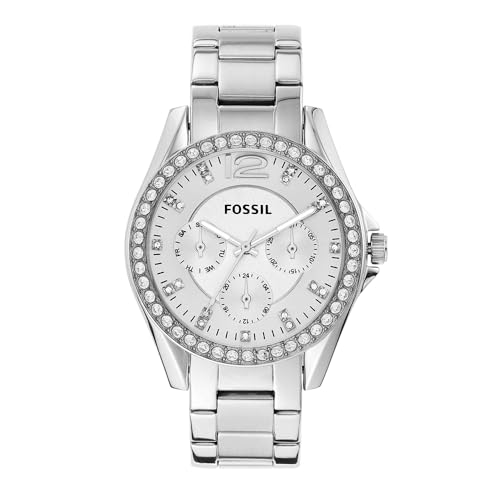 Fossil Riley Damen Uhr, Quarz-Chronograph, Edelstahl- oder Lederarmband