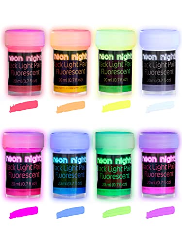 neon nights fluoreszierende schwarzlichtfarben für kunst, 8 x 20ml leuchtfarben