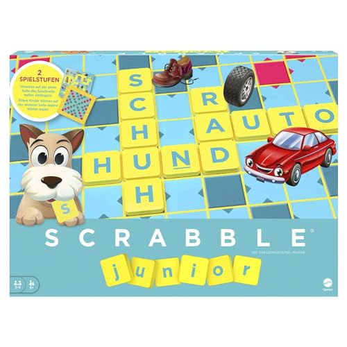 scrabble junior von mattel games, wörterspiel für 2-4 kinder ab 6 jahren