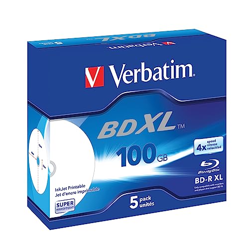 verbatim bd-r xl 100 gb blu-ray rohlinge bedruckbar 5er-pack jewel case