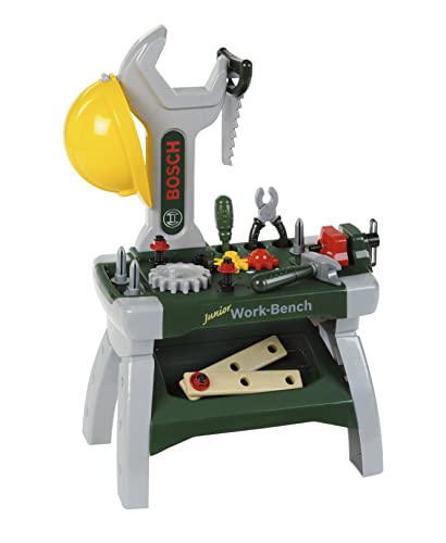 bosch werkbank junior theo klein 8604 mit werkzeug, helm, schraubstock, ab 2 jahren