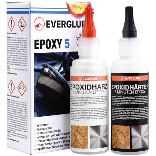 Everglue 5 Minuten Epoxy 200g 2K transparent hitzebeständig für Metall Kunststoff Keramik Holz
