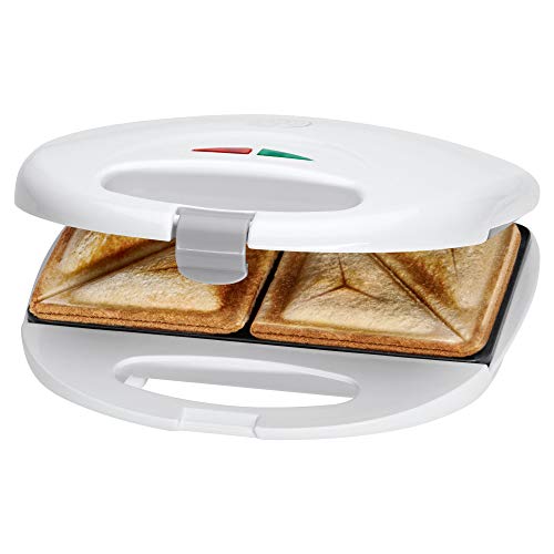clatronic sandwichmaker mit dreieckigen sandwichplatten, temperaturregler, antihaftbeschichtung, weiß
