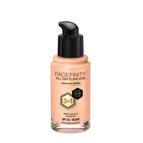 face finity foundation 3 in 1 45 warm almond, langanhaltend und makellos