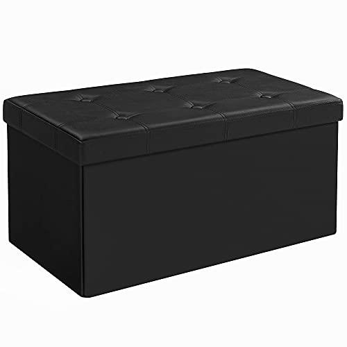 Produktbild: songmics klappbarer hocker mit stauraum, 2-sitzer, imitationsleder, 300 kg, 76 x 38 x 38 cm