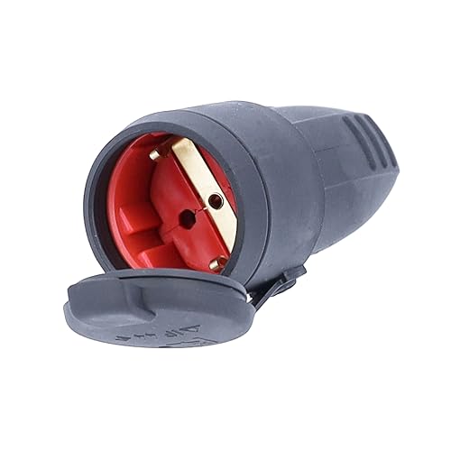Gummikupplung 230 V / 16 A IP44 Schuko mit Schutzkappe Schwarz - Made in Germany