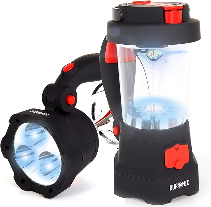 Duronic campinglampe mit taschenlampe, wiederaufladbar, powerbank, haken