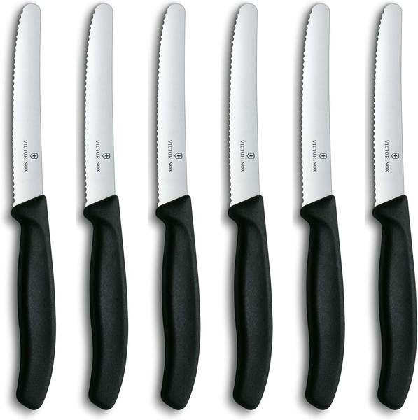 Victorinox frühstücksmesser-set 6-teilig, wellenschliff, 11 cm, schwarz, rostfreier stahl