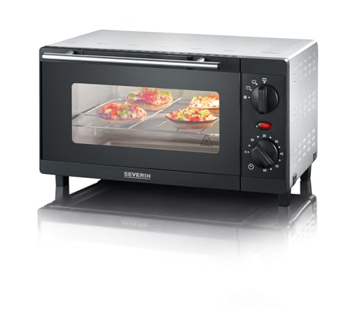 severin mini backofen mit grillrost und backblech, 800W, 9 L, silber/schwarz