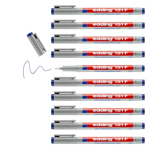 edding 151 F stifte blau 10er pack non-permanent stift rundspitze 0,6 mm