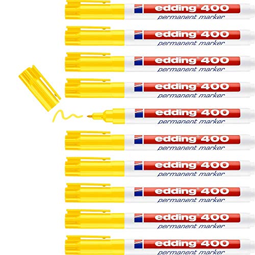 Produktbild: edding 400 permanentmarker gelb 10 stifte 1 mm feine spitze wasserfest wischfest