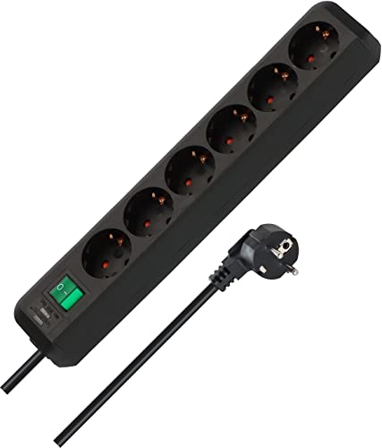 brennenstuhl eco-line steckdosenleiste 6-fach mit schalter und 3m kabel schwarz