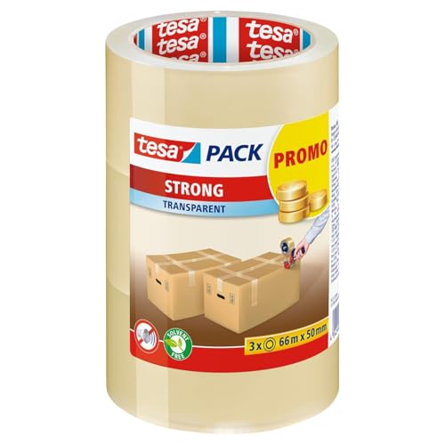 tesa tesapack strong paketklebeband geräuscharm transparent 3 rollen 66m 50mm