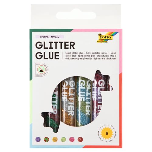 glitter glue klebestifte 6er sortiert folia 575, 10,5 ml in 6 farben