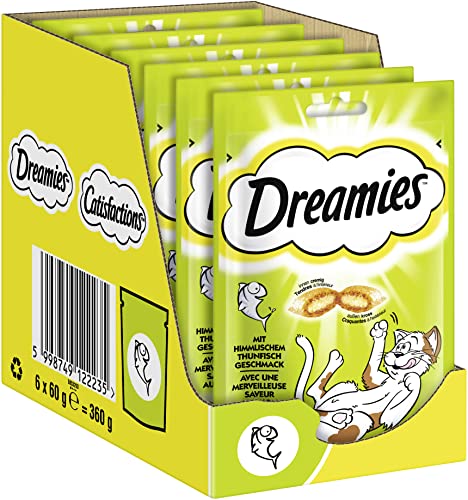 dreamies katzensnacks thunfisch, knusprige taschen mit füllung, 6 x 60g