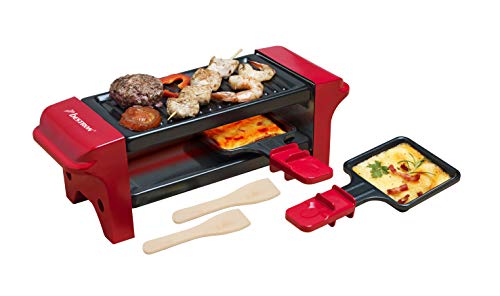 bestron raclette mini tischgrill für 1-2 personen, 2 pfännchen, 350 watt, rot/schwarz