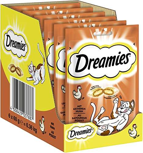 dreamies katzensnacks mit huhn 6 x 60g - knusprige taschen mit zarter füllung