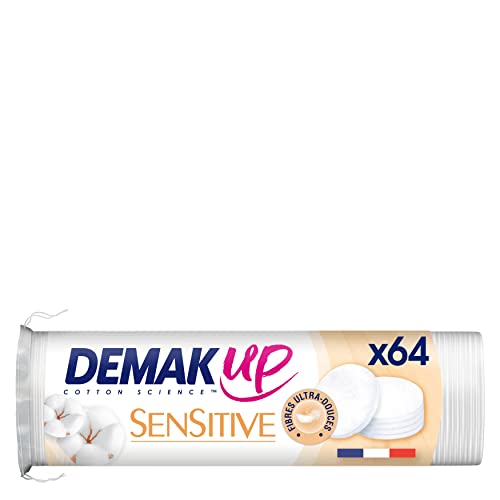 demak'up sensitive wattepads für gesicht und augen, 100% baumwolle, 64 stück