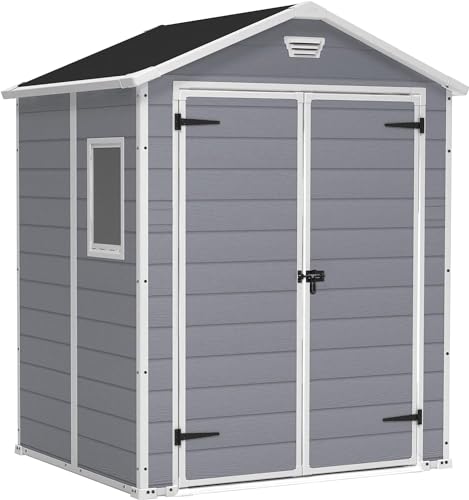 keter manor gartenhaus 4.8m wetterfest kunststoff grau außenmaße 185x152x226cm