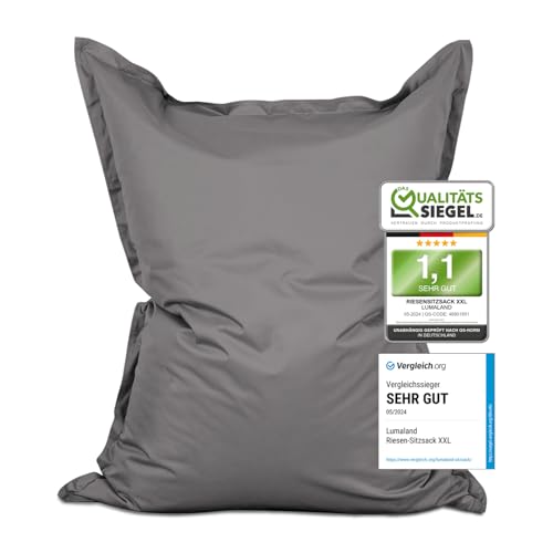 lumaland riesen-sitzsack XXL 140x180 cm, wasserfestes liegekissen, grau