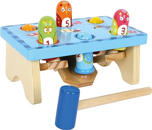 small foot klopfbank hau den vogel aus holz, buntes design mit hammer, ab 18 monate