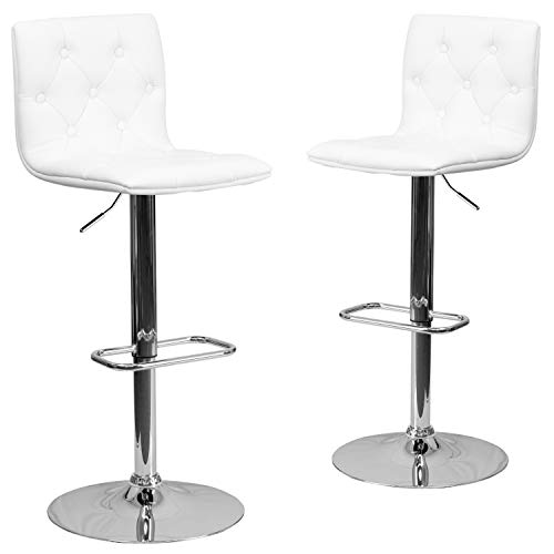 Produktbild: Flash Furniture barhocker höhenverstellbar mit knöpfen und verchromtem Fuß, weiß, 2 Stück