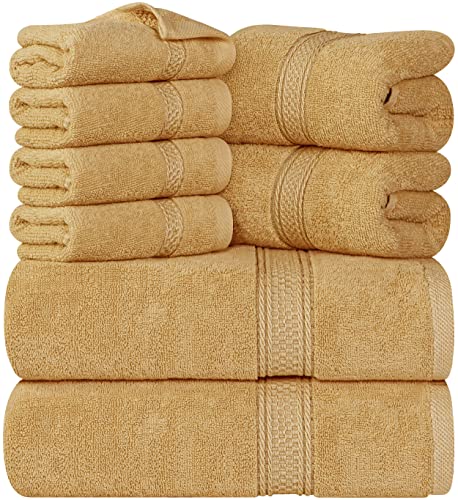 8 tlg Baumwoll Handtücher Set mit Aufhänger - Beige, verschiedene Farben verfügbar