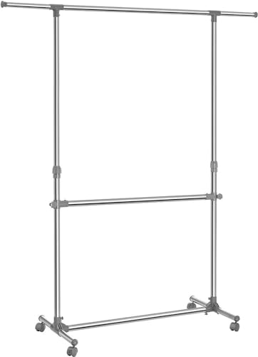 songmics kleiderständer garderobenständer höhenverstellbar 113-198 cm mit rollen, edelstahl