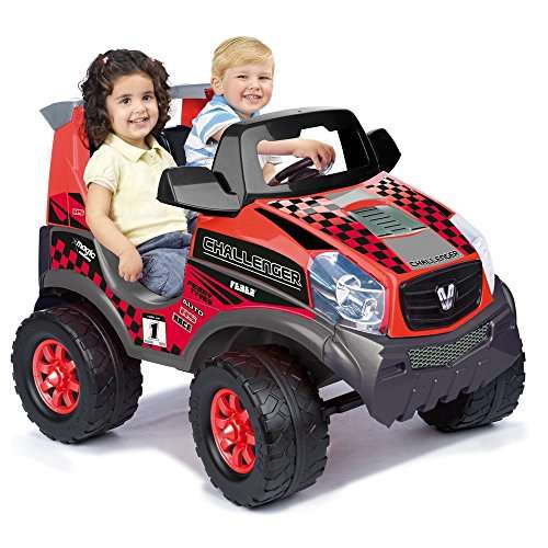 elektrospielzeugfahrzeug feber challenger für kinder 3-7 jahre, 2 sitze, rot