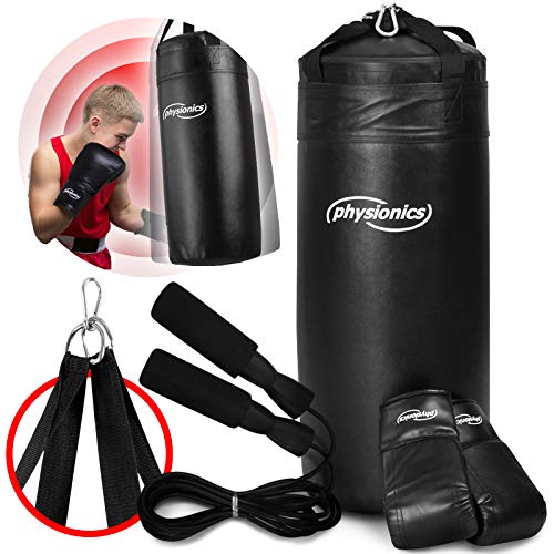 kinder boxsack set physionics 30 cm, 70 cm, 13 kg, mit boxhandschuhen und springseil