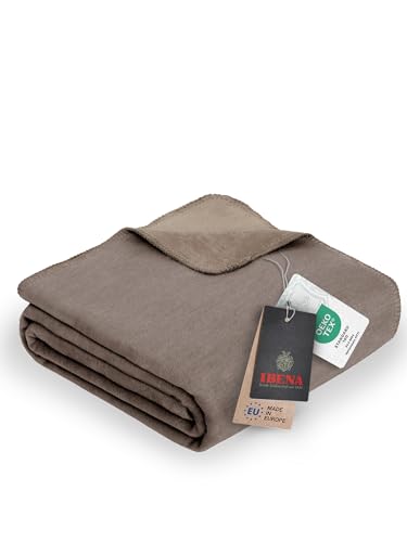 Ibena Dublin Kuscheldecke 150x200 cm - Wendedecke hellbraun espresso Baumwollmischung