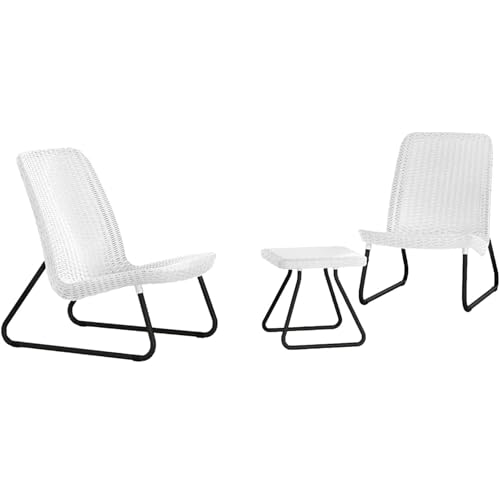 keter lounge set rio rattanoptik weiß, 2 sessel + tisch, auch in braun erhältlich