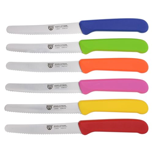 gräwe tafelmesser 6er set, brötchenmesser mit wellenschliff, 21 cm, bunt