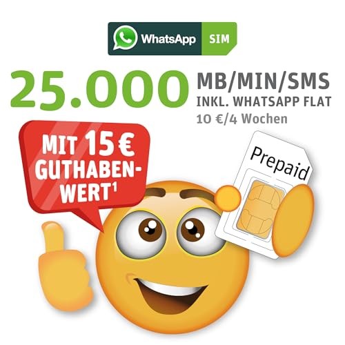 WhatsApp SIM Prepaid Starterpaket 15 EUR Guthaben