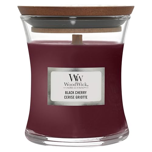 Produktbild: woodwick duftkerze black cherry im sanduhrglas, knisternder docht, 20 stunden
