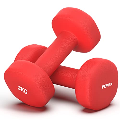 powrx neopren hanteln 3kg rot 2er set, hexagon kurzhanteln für fitness und krafttraining