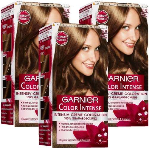 garnier cremecoloration 6.0 dunkelblond, dauerhafte intensive haartönung, 3er pack