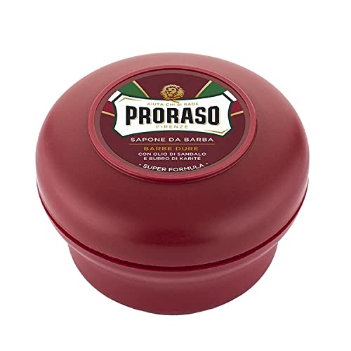 proraso rasierseife sandelholz sheabutter 150 ml eukalyptusöl menthol in seifenschale