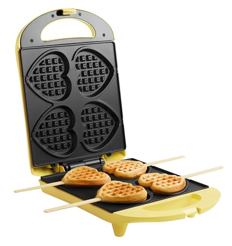 waffeleisen herzwaffeln bestron, waffelmaker mit antihaftbeschichtung, retro design, 780 watt, gelb