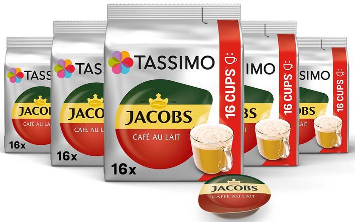 tassimo jacobs caf au lait kapseln 5 x 16er pack ab 25,64 euro statt 36 euro