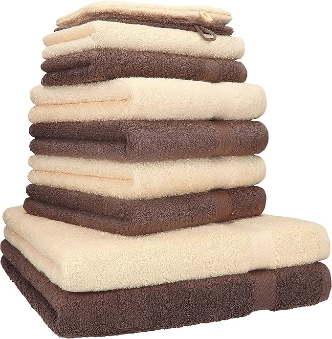 Betz Handtuch-Set 10-teilig, 2 Duschtücher 70x140 cm, 4 Handtücher 50x100 cm, Nuss Braun & Beige
