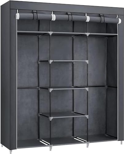 Produktbild: songmics faltkleiderschrank grau, faltschrank mit 2 kleiderstangen, 175 x 150 x 45 cm