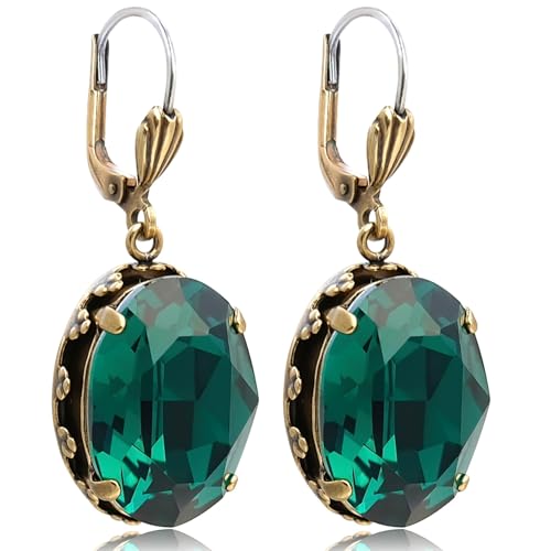 ohrringe jugendstil mit markenkristallen in gold und emerald grün von nobel schmuck