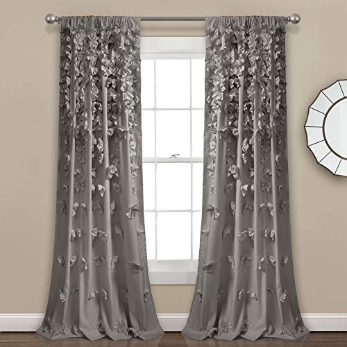 Lush Decor fenstervorhang halbtransparent grau gerüscht 137 x 213 cm für wohnzimmer schlafzimmer