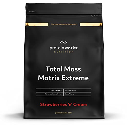 protein works total mass matrix extreme weight gainer shakes erdbeer-sahne 975 kcal 2,12 kg