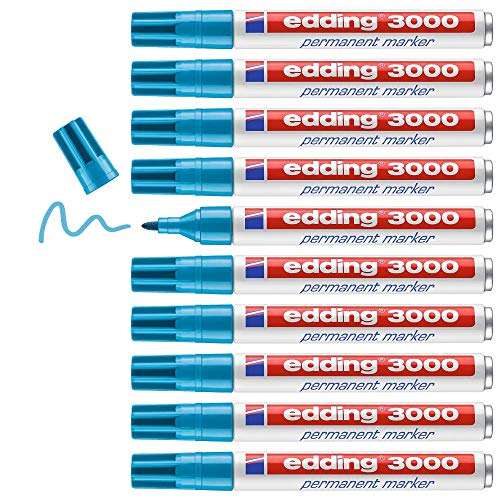 edding 3000 permanentmarker hellblau 10 stifte rundspitze 1,5-3 mm wasserfest wischfest